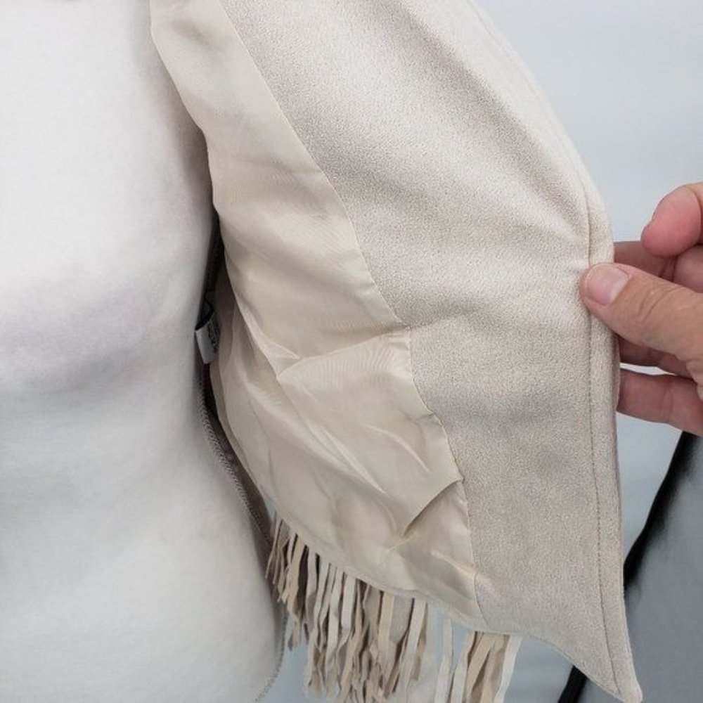 VEVERET Fringe Jacket Cream Faux Suede Moto Western Rodeo Bolero NWT - Picture 9 of 12